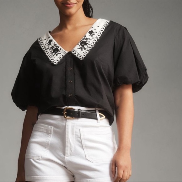 Embroidered vneck collar blouse anthro nwt - Picture 8 of 8